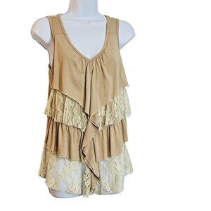 Tiered Lace Ruffle Boho Top Womens Small Fairy Festival Western Cowgirl Ethereal